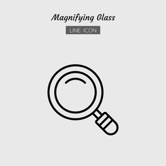 line icon symbol, magnifying glass tool, magnification, search, zoom, Isolated flat outline vector design
