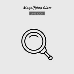 line icon symbol, magnifying glass tool, magnification, search, zoom, Isolated flat outline vector design