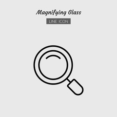 line icon symbol, magnifying glass tool, magnification, search, zoom, Isolated flat outline vector design