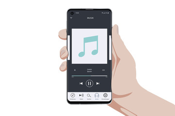  Hand mit Smartphone - Bildschirm Musik UI Konzept grau