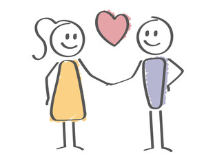 Stick Figure - love - woman and man holding hands - heart