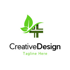 Fototapeta premium cross leaf, Green Medical Logo Design Template Element