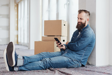 Fototapeta premium Young man relaxing during DIY renovations