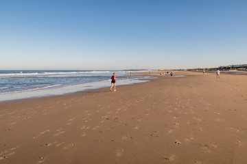 La Barrosa beach, in Sancti Petri, Cadiz, when the tide is low and there is a lot of sand.