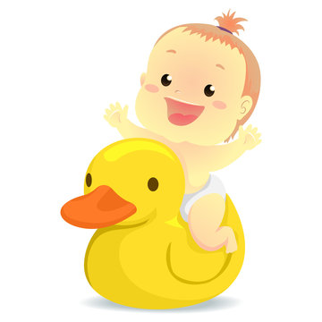 Vector Illustration of Baby riding a rubber duck
