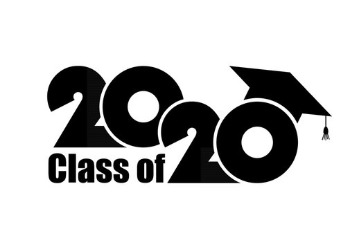 Class Of 2020 With Graduation Cap. Flat Simple Design On White Background