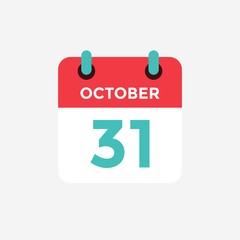 Flat icon calendar 31 October. Date, day and month. Vector illustration.