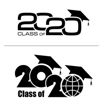 Class of 2020 with graduation cap. Flat simple design on white background