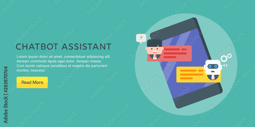 Wall mural chatbot, digital assistant, artificial intelligence, human chatting with a bot on mobile screen, web