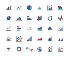 Business Graph Flat Icon Set.