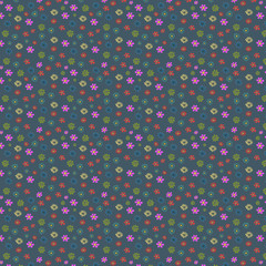 floral pattern, multi-colored flowers on a blue background, seamless texture for designers