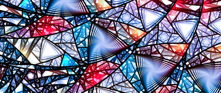 Colorful glowing stained glass triangular pattern