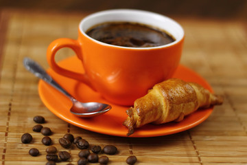 Coffee Cup and Croissant Cookie. Breakfast.