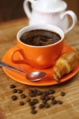Coffee Cup and Croissant Cookie. Breakfast.