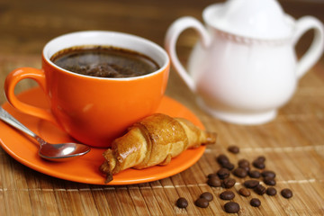 Coffee Cup and Croissant Cookie. Breakfast.