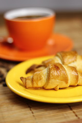 Coffee Cup and Croissant Cookie. Breakfast.