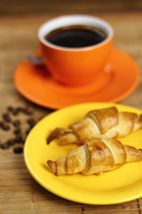 Coffee Cup and Croissant Cookie. Breakfast.