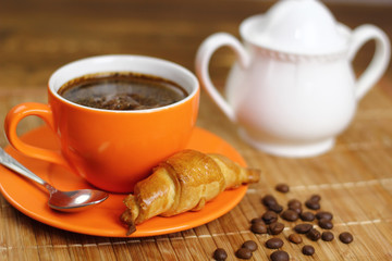 Coffee Cup and Croissant Cookie. Breakfast.