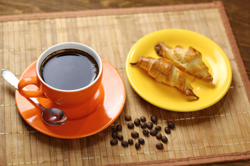 Coffee Cup and Croissant Cookie. Breakfast.