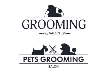 Set of logo for pet styling and grooming shop, hair salon, pet store for dogs and cats, web site design. Vector illustration - obrazy, fototapety, plakaty