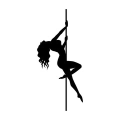 Vector silhouette of girl and pole on a white background. Pole dance illustration for fitness, striptease dancers, exotic dance. Vector illustration EPS10 for logotype, badge, icon, logo, banner, tag. - obrazy, fototapety, plakaty