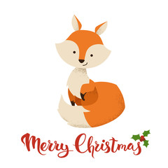 Season's Greetings vector card with funny Christmas fox
