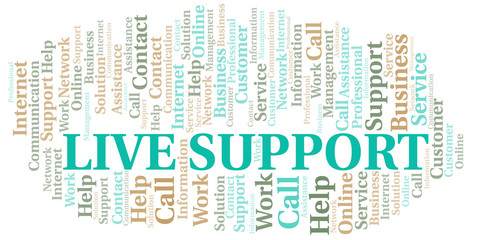 Live Support word cloud vector made with text only.