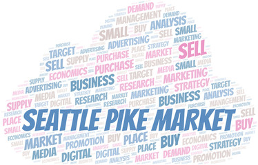 Obraz premium Seattle Pike Market word cloud. Vector made with text only.