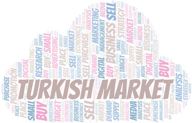 Obraz premium Turkish Market word cloud. Vector made with text only.