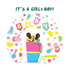  Baby shower party surprise cake before the birth of twin boys and girls.