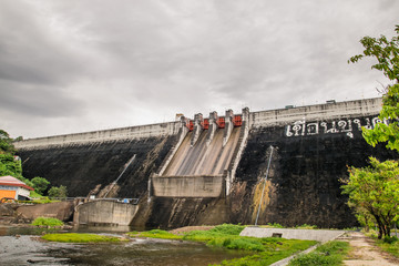 Concrete Dam. Dam wall khun Dan Prakarnchon Dam in Thailand