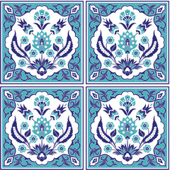 Turkish arabic pattern vector seamless border. Damask tile texture with flowers motifs design. Iznik ceramic mosaic. Oriental arabesque floral texture for wallpaper, home textile, interior decor.