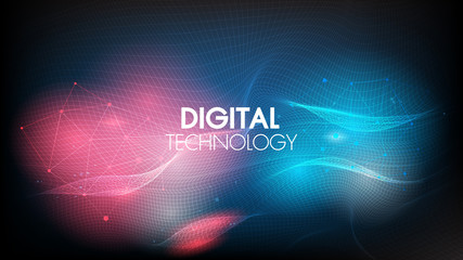 Abstract technology background geometric waves and communication with connecting dots and lines.Sense of science and cyber technology network futuristic graphic design.