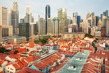 Fototapeta na wymiar Singapore downtown with skyscrapers and traditional Chinatown, Singapore
