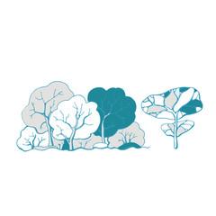 Vector drawing of deciduous trees in winter snow.