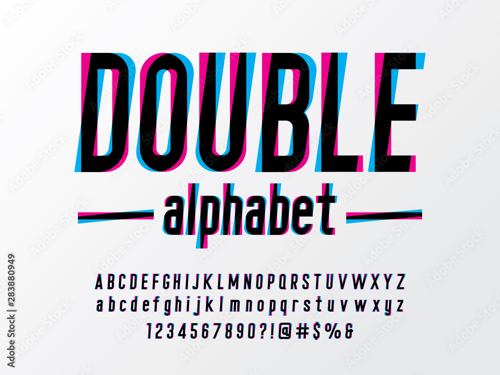 Fototapete overprint colors alphabet design with uppercase, lowercase, numbers and symbols
