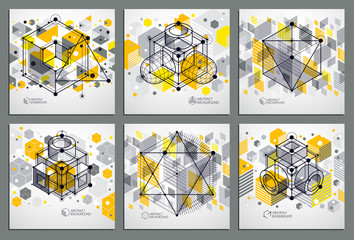 Fototapeta premium Vector industrial and engineering yellow backgrounds set, future technical plan. Modern geometric composition can be used as template and layout.