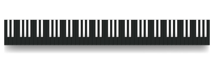 Inverse piano keyboard with reverse black and white keys, top view. Isolated vector illustration on white background.