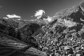 Stunning view on mountain Matterhorn at morning and Zermatt city, Valais region, Switzerland, Europe