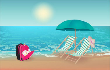 Fototapeta na wymiar Summer background, vector illustration with a view of the beach
