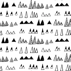 Garden poster Mountains Triangles or stylized mountains backdrop. Hand drawn vector geometric seamless pattern in black on white background.