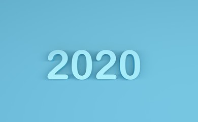 Blue 2020 number blue background. 2020 new year sign. 3D rendering illustration