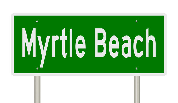 Rendering of a green highway sign for Myrtle Beach South Carolina
