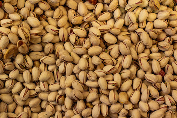 nuts pistachios background top view market counter for selling 