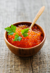 Red caviar in bowl