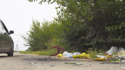 The driver throw garbage on the side of the road 