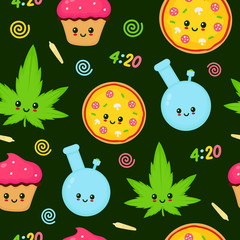 Cute kawaii marijuana weed seamless pattern
