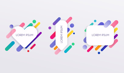 Paper card and abstract colorful shapes. Neon lines and circles. Concept for web banners, websites, infographics.