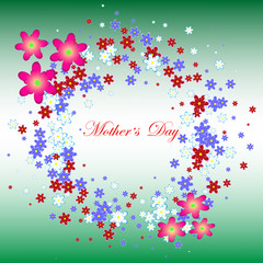  Abstract floral color frame for mother's day on a green background. Beautiful card