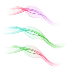  Set of rainbow waves. Abstract white background with colored lines of horizontal waves.